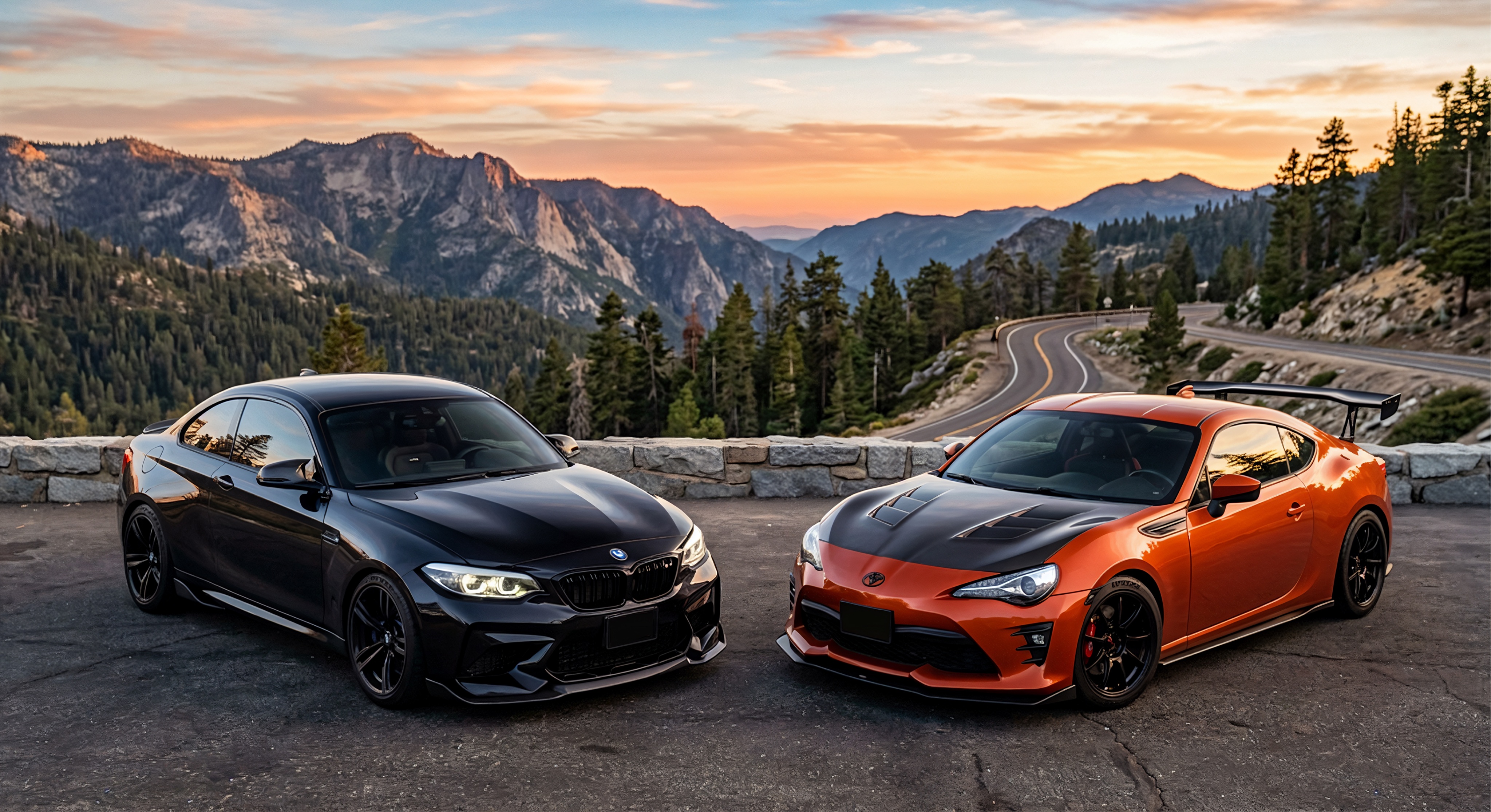 Array of freshly detailed vehicles with mirror-finish paint reflections